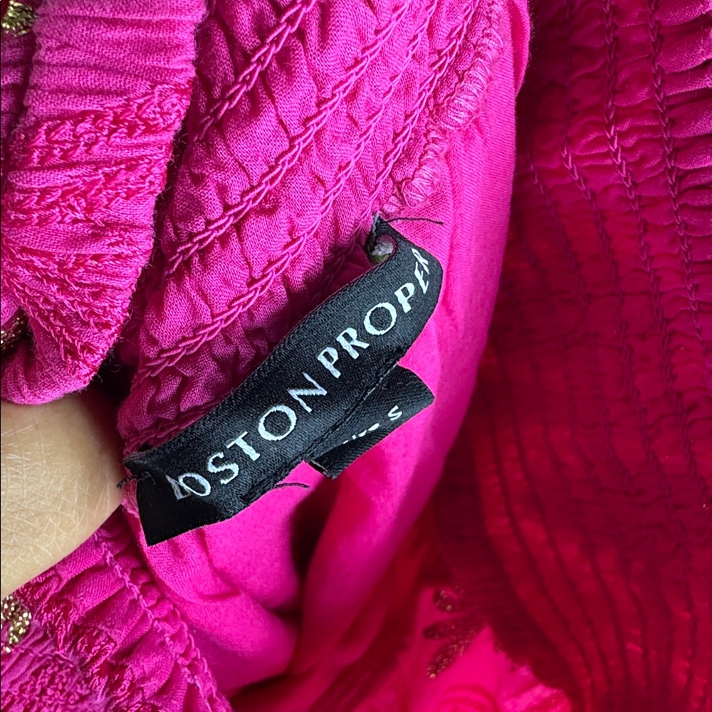 Boston Proper Pink Gold Embroidered Off The Shoulder Ruffle Sleeve Dress S‎ - Picture 7 of 8
